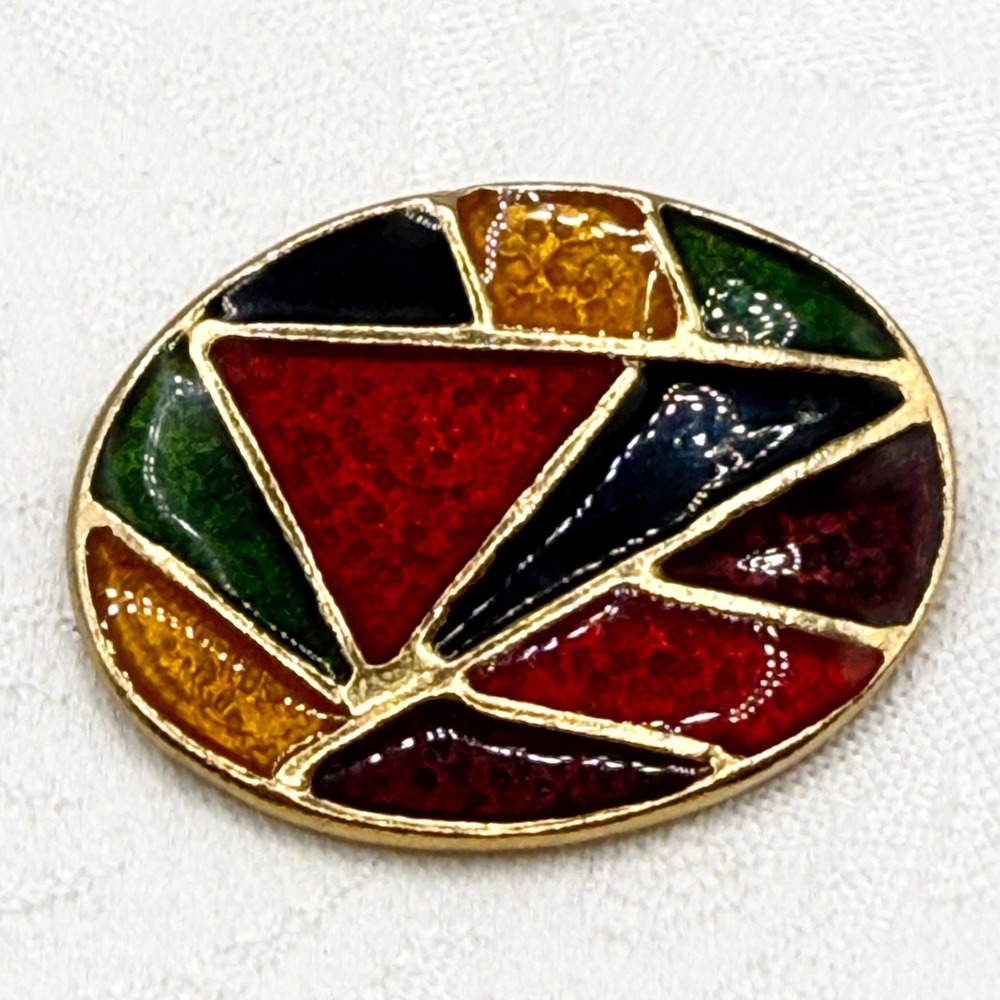 Vintage MUSI Jewel Tone Rainbow Multi Color Enamel Gold Tone Scarf Dress Clip